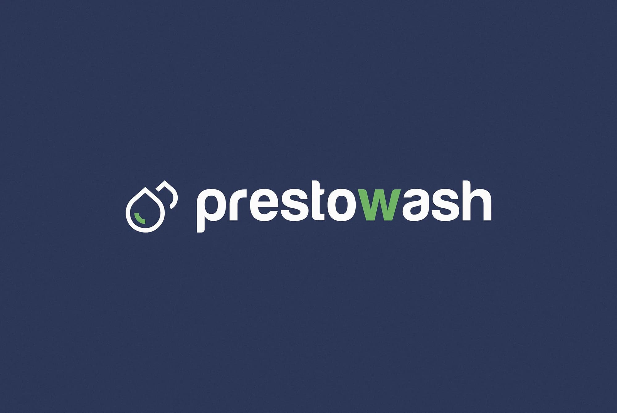 Prestowash : logotype sur fond bleu profond