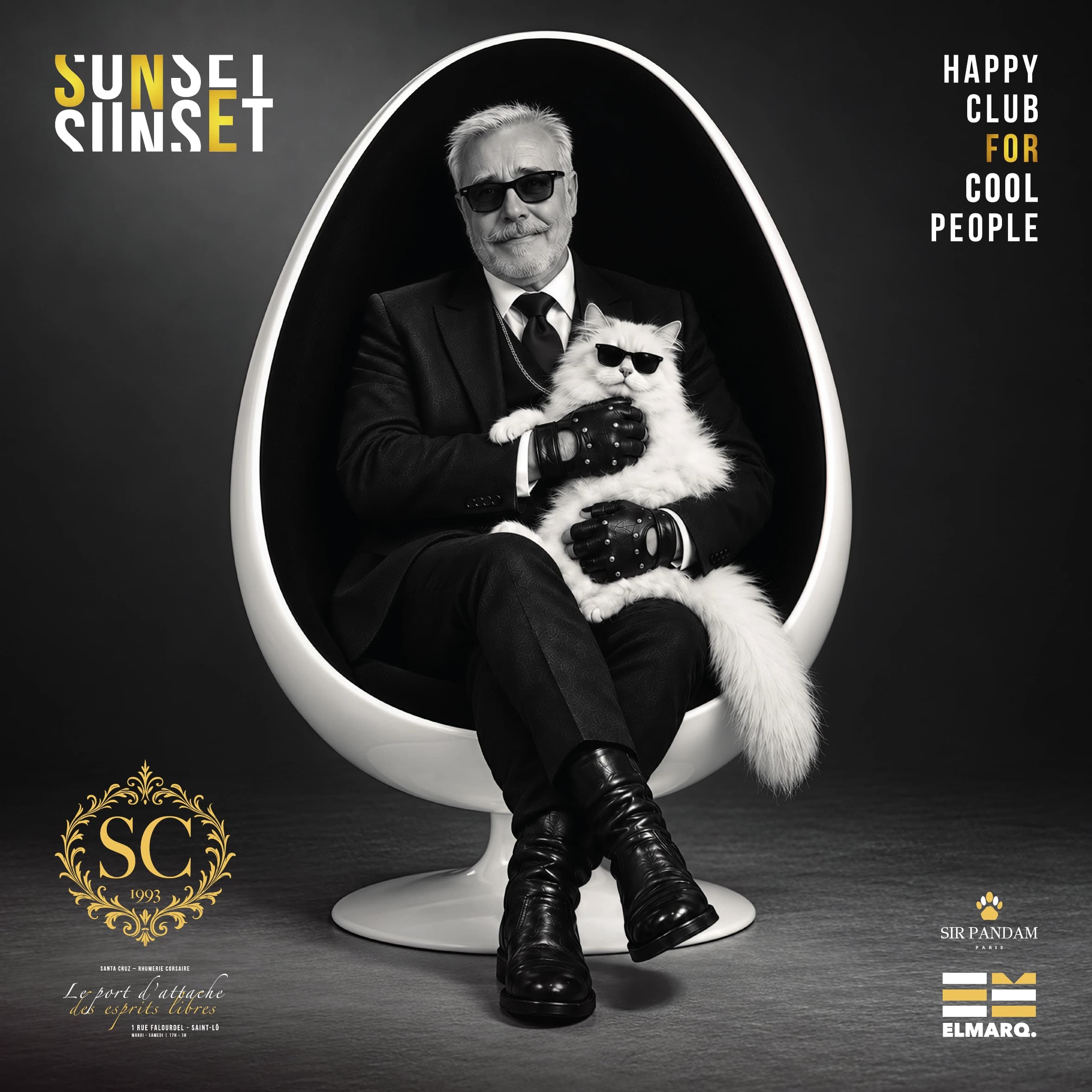 Sunset : visuel original 27 bougies, 2026, portrait avec un chat et accents dorés