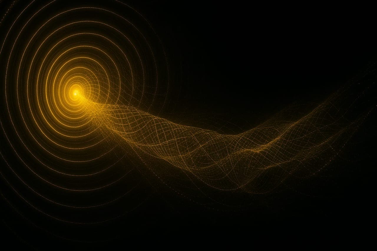 Ondes concentriques de mesure rayonnant d'un point unique, visuel de la mesure de visibilité IA.