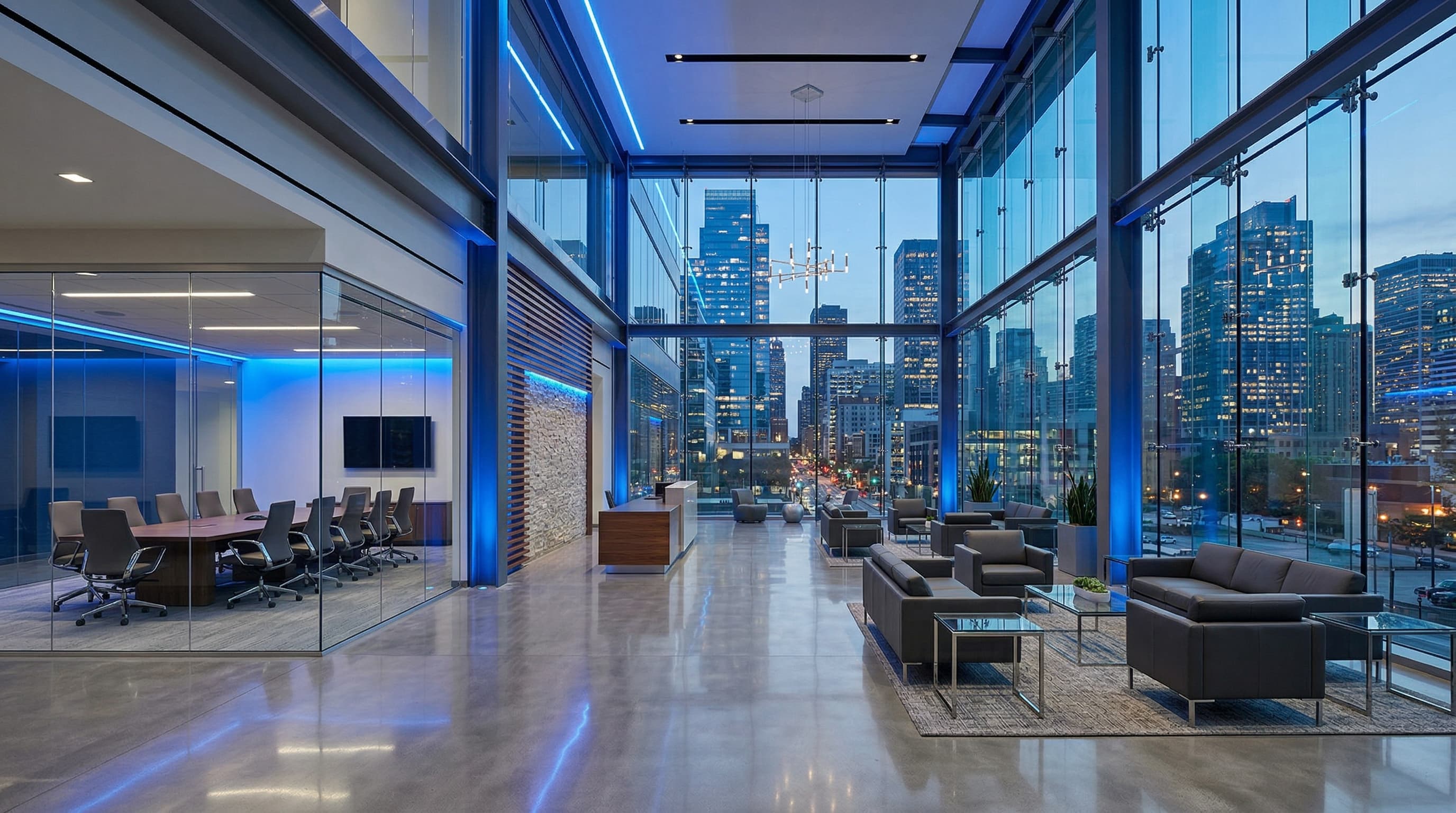 Hall de siège social moderne avec architecture contemporaine